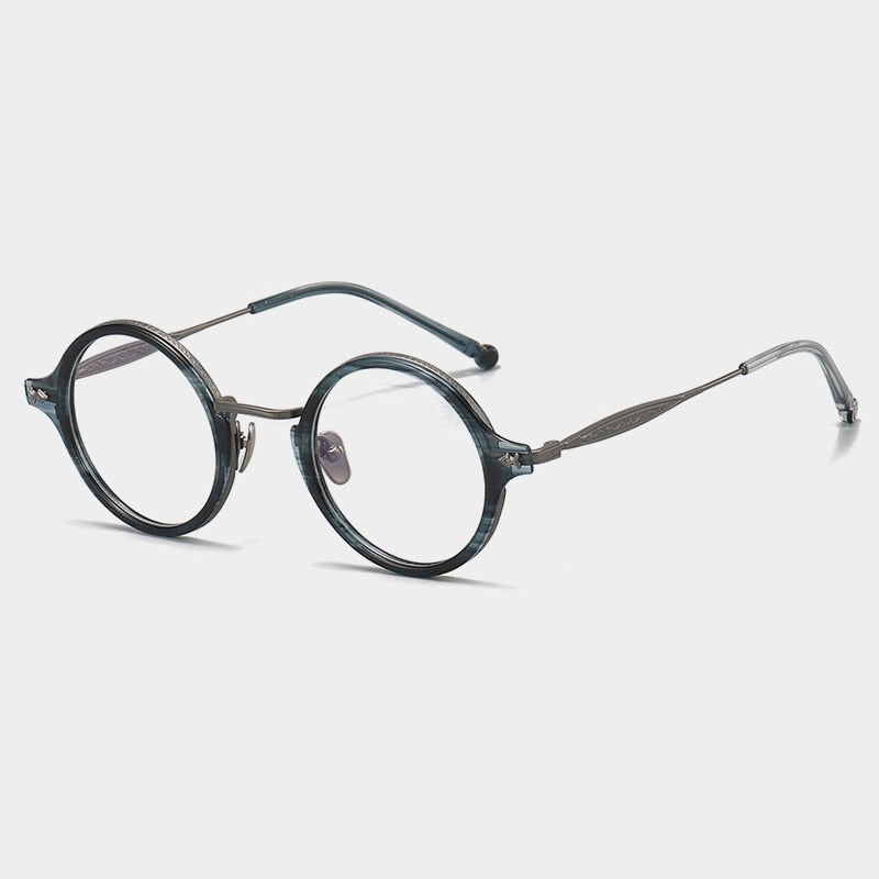 Gatenac Unisex Full Rim Round Acetate Titanium Eyeglasses Gxyj1060 Full Rim Gatenac