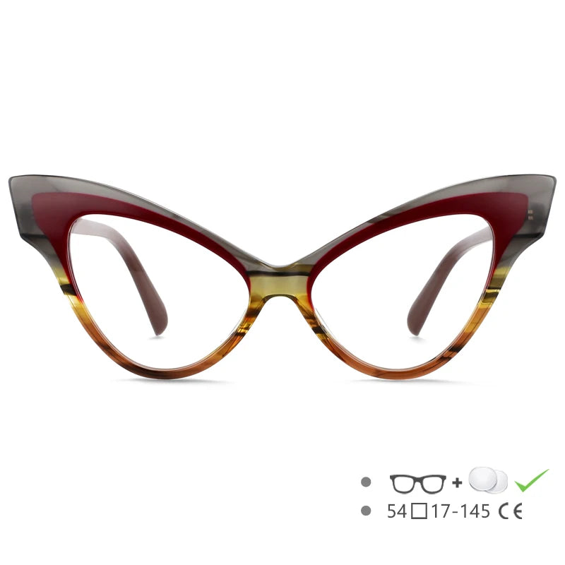 CCspace Unisex Full Rim Oversized Cat Eye Acetate Eyeglasses 55270 Full Rim CCspace Red CHINA