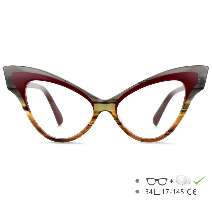 CCspace Unisex Full Rim Oversized Cat Eye Acetate Eyeglasses 55270 Full Rim CCspace Red CHINA