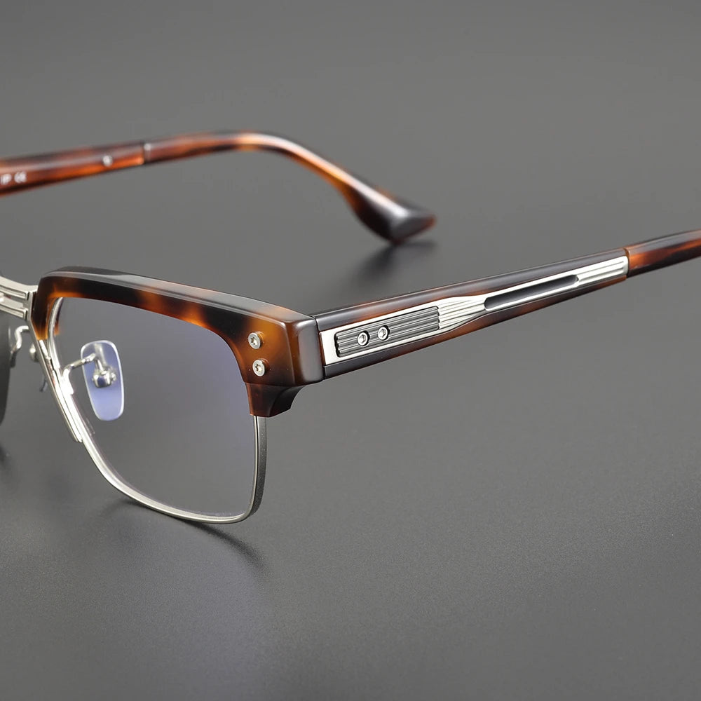 Black Mask Unisex Full Rim Big Square Acetate Titanium Eyeglasses D410 Full Rim Black Mask