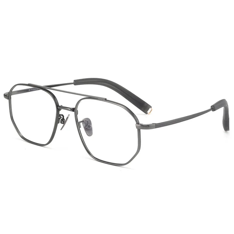 Muzz Unisex Full Rim Polygon Double Bridge Titanium Eyeglasses 97518 Full Rim Muzz GRAY