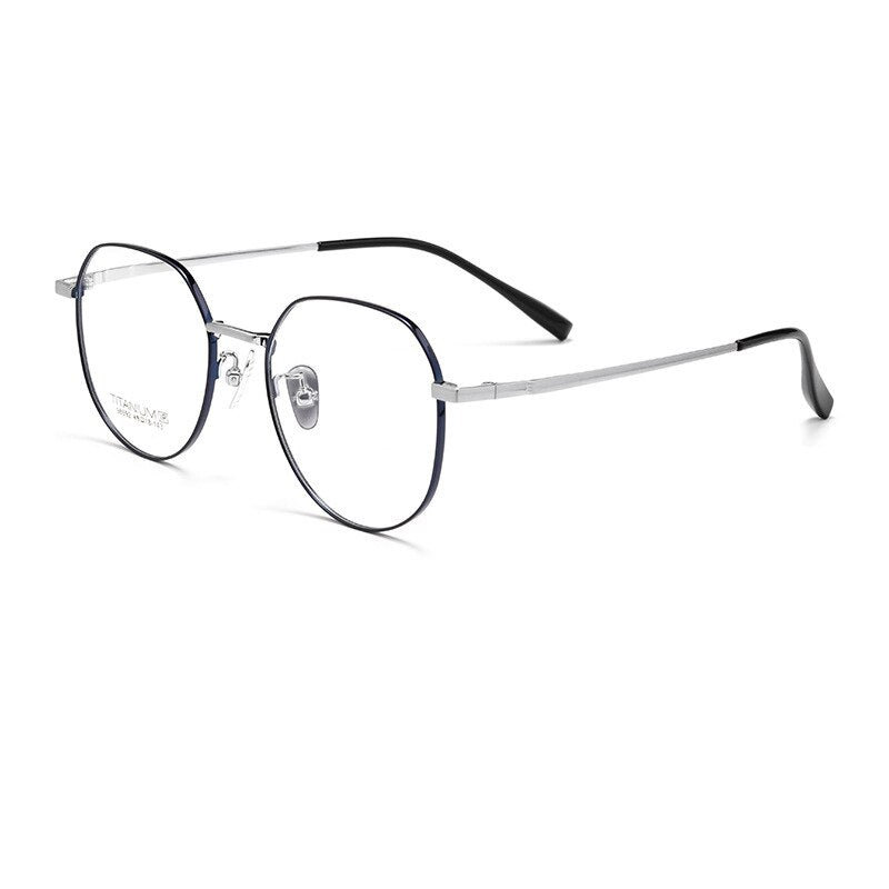 KatKani Unisex Full Rim Square Round Titanium Eyeglasses 98692a Full Rim KatKani Eyeglasses Blue Silver  