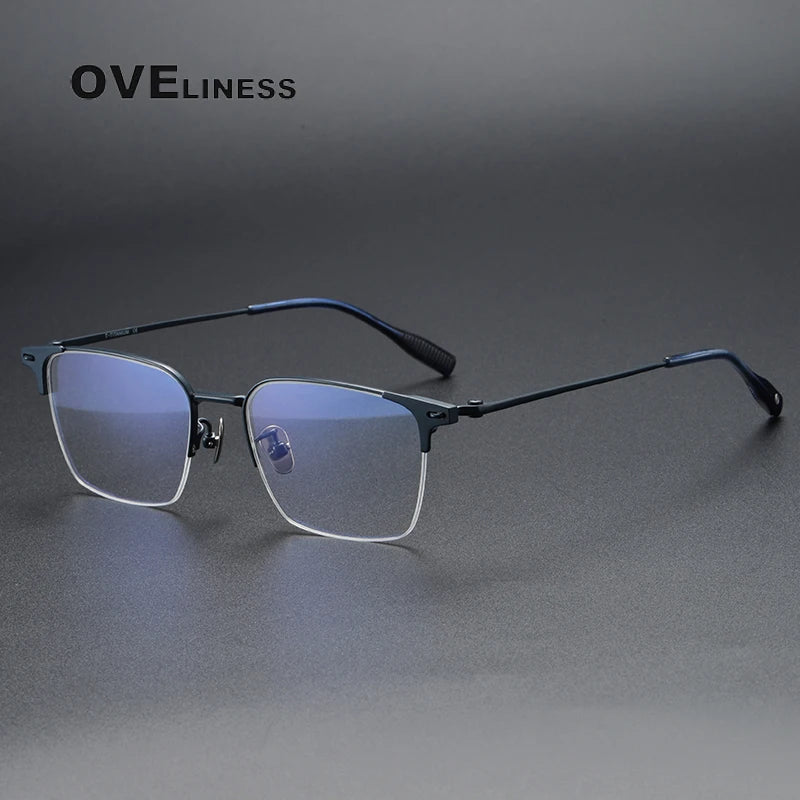 Oveliness Unisex Semi Rim Square Titanium Eyeglasses 8105 Semi Rim Oveliness blue  