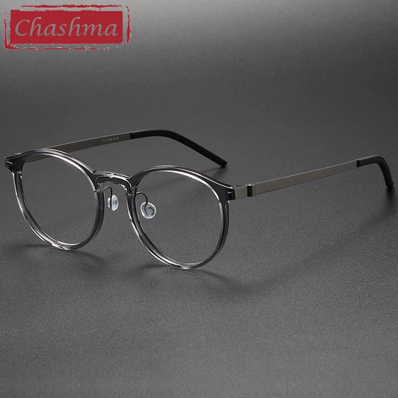 Chashma Unisex Full Rim Round Acetate Titanium Eyeglasses 1836 Full Rim Chashma Transparent Gray