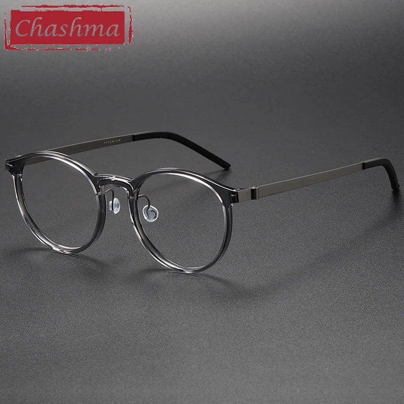 Chashma Unisex Full Rim Round Acetate Titanium Eyeglasses 1836 Full Rim Chashma Transparent Gray  