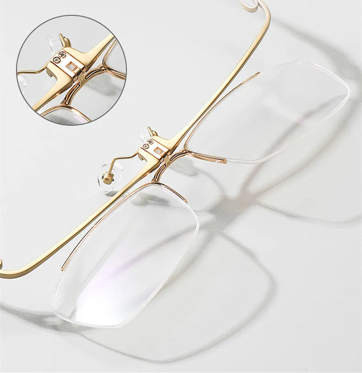 Chashma Ochki Men's Semi Rim Square Brow Line Titanium Eyeglasses 14489 Semi Rim Chashma Ochki