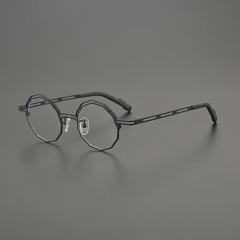 Hewei Unisex Full Rim Polygon Round Titanium Eyeglasses 85888