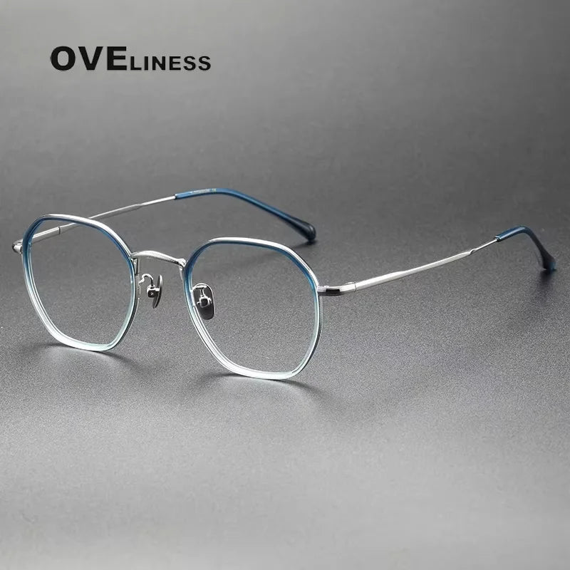 Oveliness Women's Full Rim Polygon Oval Acetate Titanium Eyeglasses 28502
