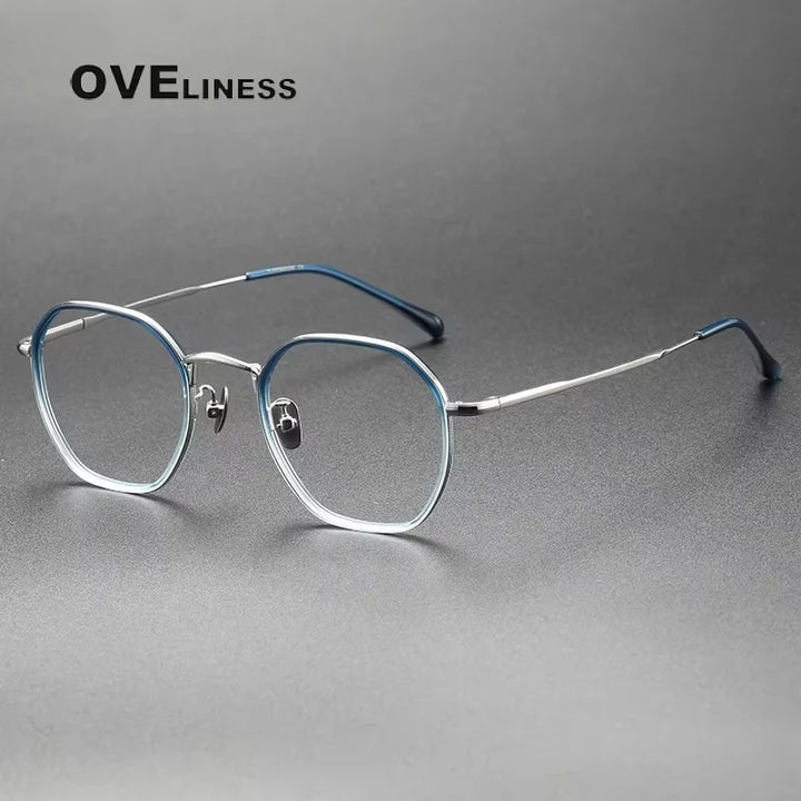 Oveliness Women's Full Rim Polygon Oval Acetate Titanium Eyeglasses 28502