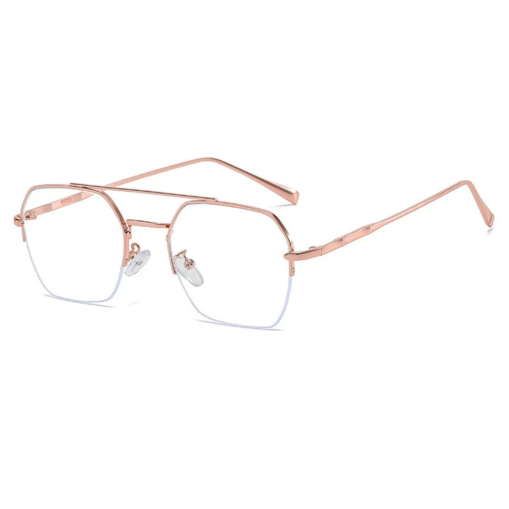 Kocolior Mens Semi Rim Double Bridge Square Alloy Eyeglasses 31752 Semi Rim Kocolior Pink