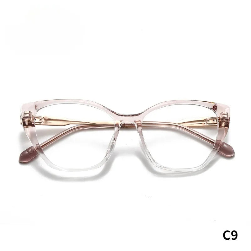 Hewei Women's Full Rim Square Cat Eye Acetate Titanium Eyeglasses 41049