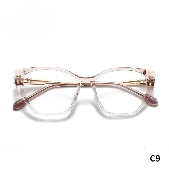 Hewei Women's Full Rim Square Cat Eye Acetate Titanium Eyeglasses 41049