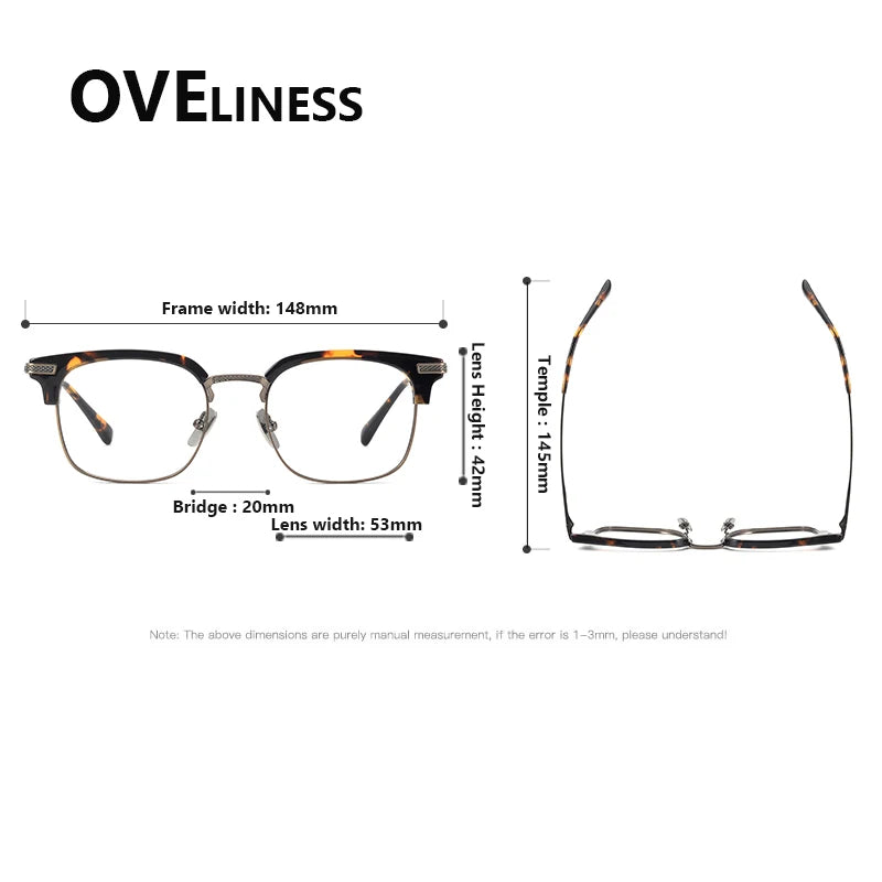 Oveliness Unisex Full Rim Square Acetate Titanium Eyeglasses 852080 Full Rim Oveliness