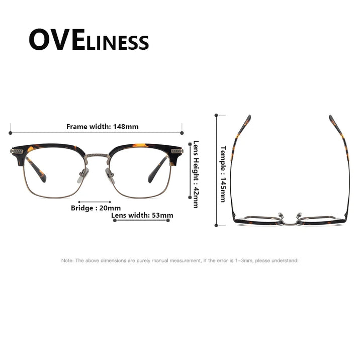 Oveliness Unisex Full Rim Square Acetate Titanium Eyeglasses 852080 Full Rim Oveliness