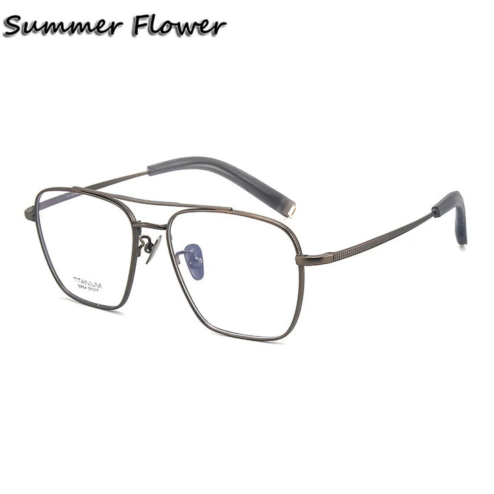 Summer Flower Unisex Full Rim Big Square Double Bridge Titanium Eyeglasses 50004 Full Rim Summer Flower Bronze