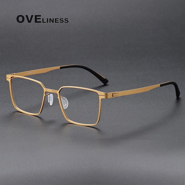 Oveliness Unisex Full Rim Square Screwless Titanium Eyeglasses 80998 Full Rim Oveliness gold  