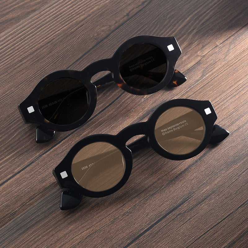 Gatenac Unisex Full Rim Round Acetate Polarized Sunglasses M003 Sunglasses Gatenac