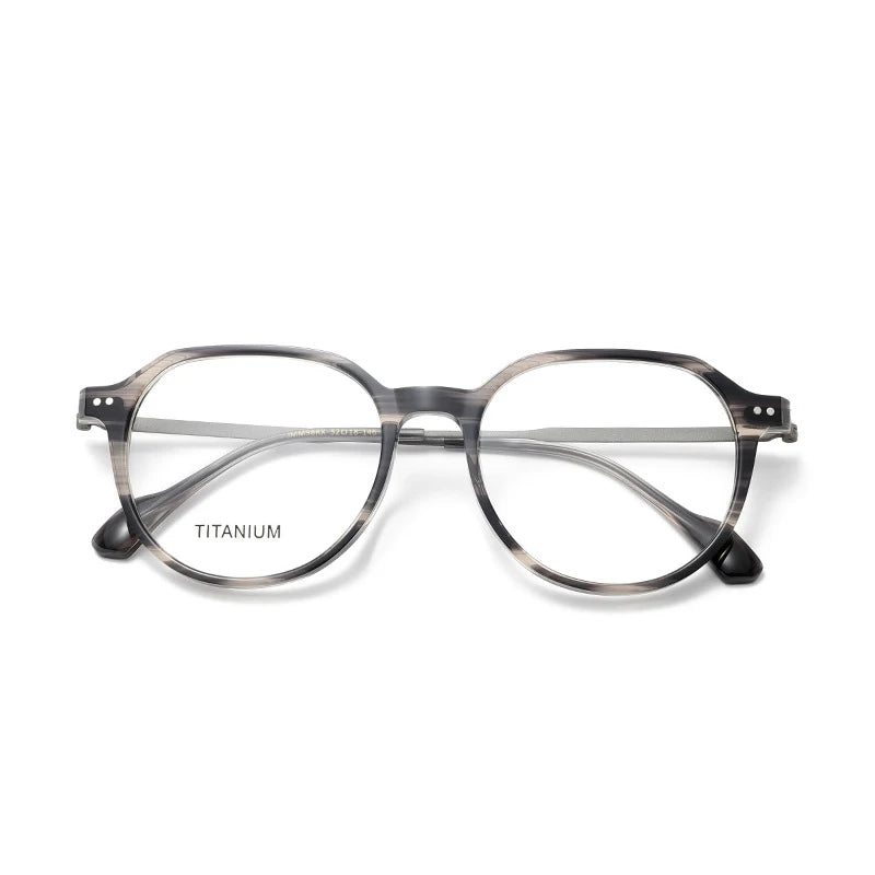 Nobler Unisex Full Rim Flat Top Round Acetate Titanium Eyeglasses 39698