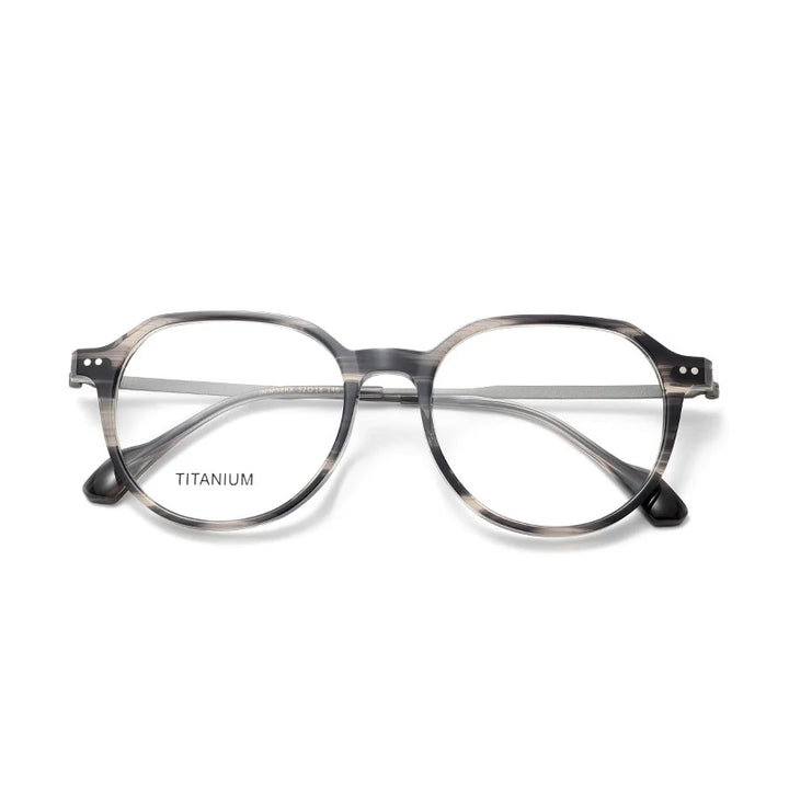 Nobler Unisex Full Rim Flat Top Round Acetate Titanium Eyeglasses 39698