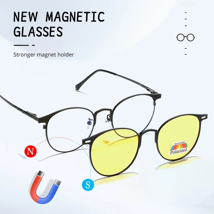 Ralferty Unisex Full Rim Round Alloy Eyeglasses Clip On Polarized Sunglasses R8010 With Clip Ons Ralferty