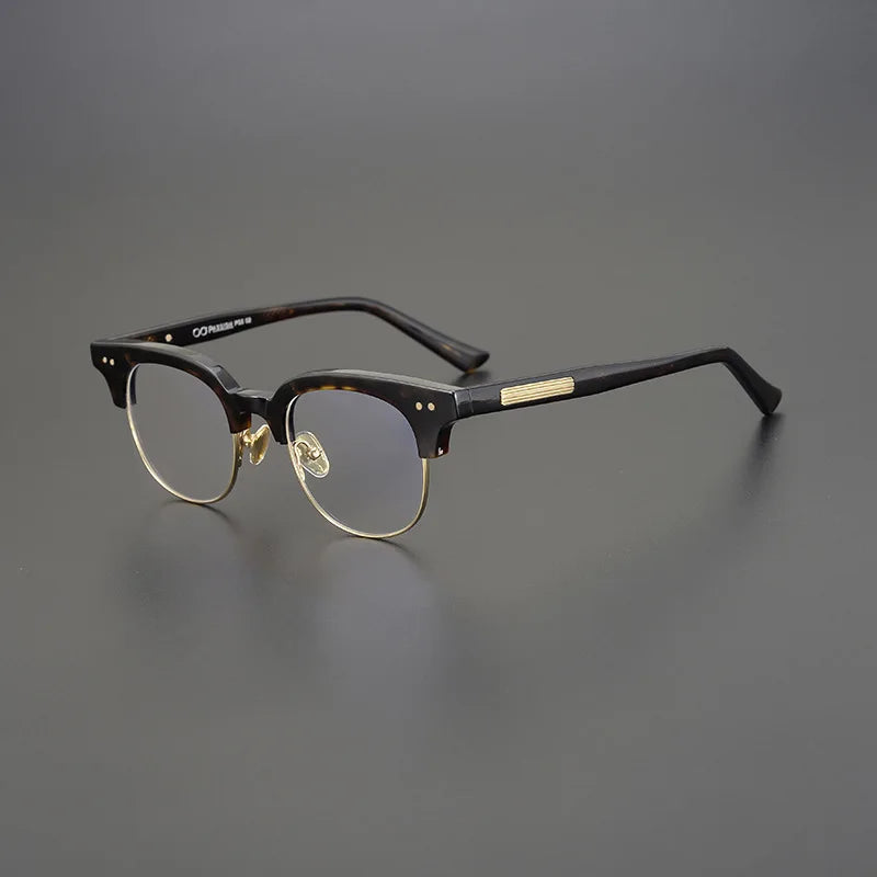 Black Mask Unisex Semi Rim Square Acetate Eyeglasses 15022 Full Rim Black Mask Tortoise-Gold