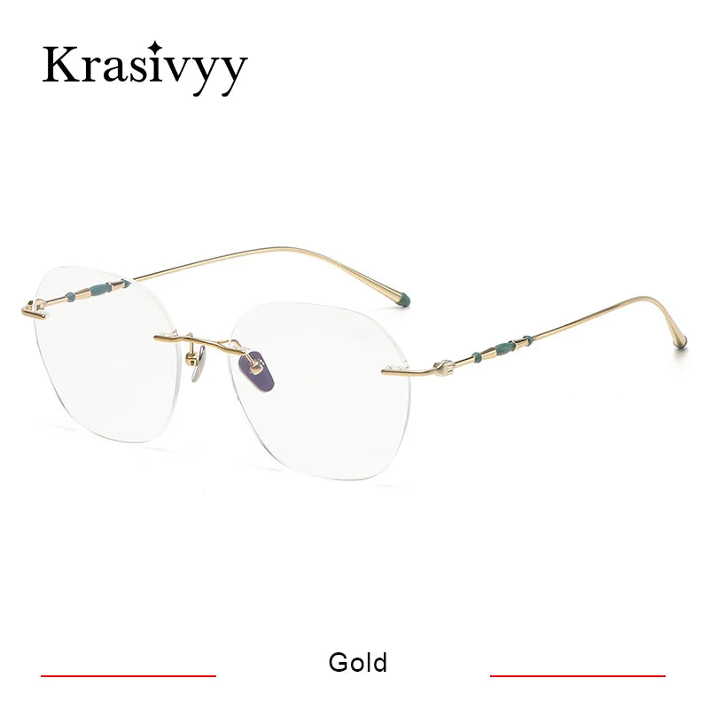 Krasivyy Women's Rimless Polygon Titanium Eyeglasses K5930 Rimless Krasivyy Gold