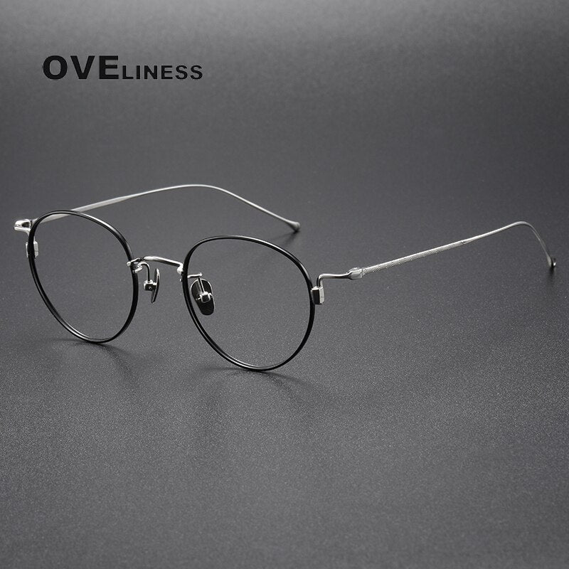 Oveliness Unisex Full Rim Round Titanium Eyeglasses 164 Full Rim Oveliness black silver