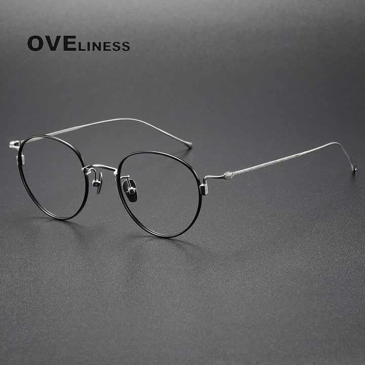 Oveliness Unisex Full Rim Round Titanium Eyeglasses 164 Full Rim Oveliness black silver