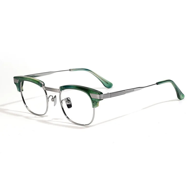 Black Mask Unisex Full Rim Oval Square Titanium Acetate Eyeglasses 42909 Full Rim Black Mask Green-Silver