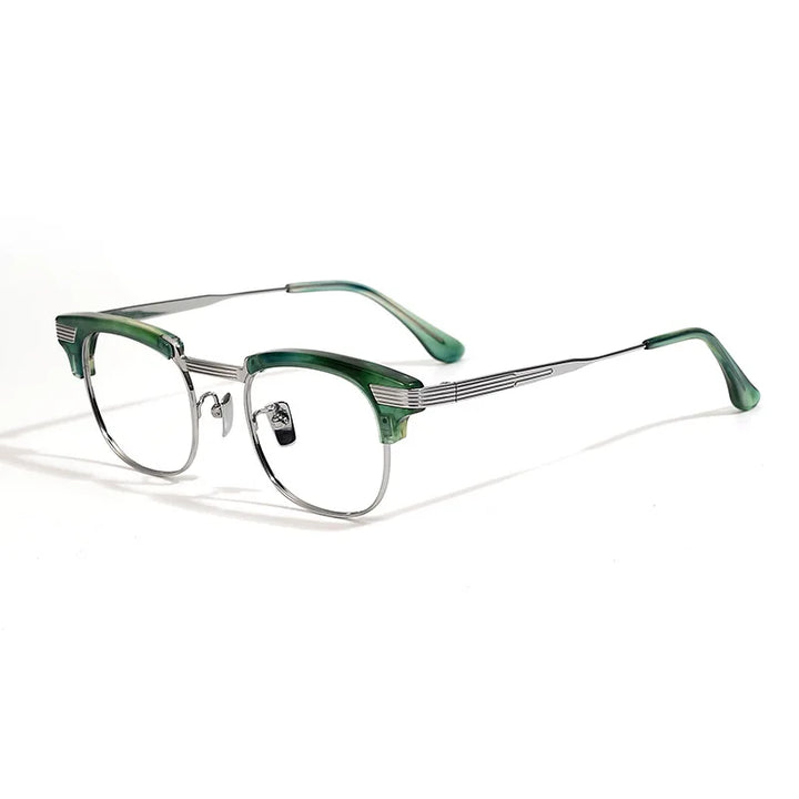 Black Mask Unisex Full Rim Oval Square Titanium Acetate Eyeglasses 42909 Full Rim Black Mask Green-Silver
