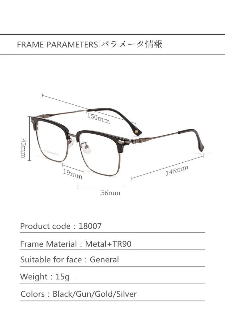 Kocolior Unisex Full Rim Square Tr 90 Alloy Hyperopic Reading Glasses 18007 Reading Glasses Kocolior