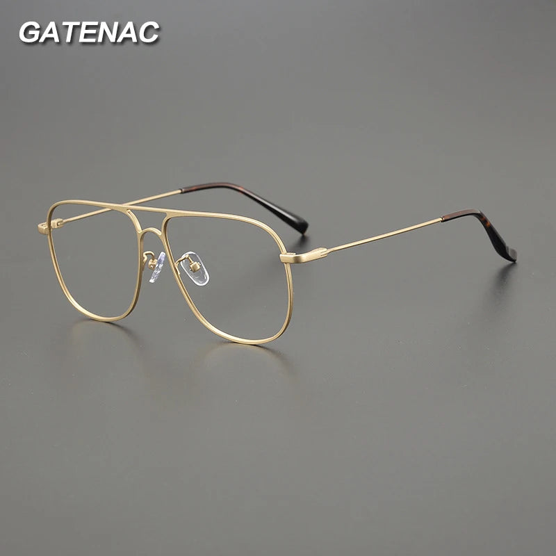 Gatenac Unisex Full Rim Square Double Bridge Titanium Eyeglasses Gxyj1241 Full Rim Gatenac
