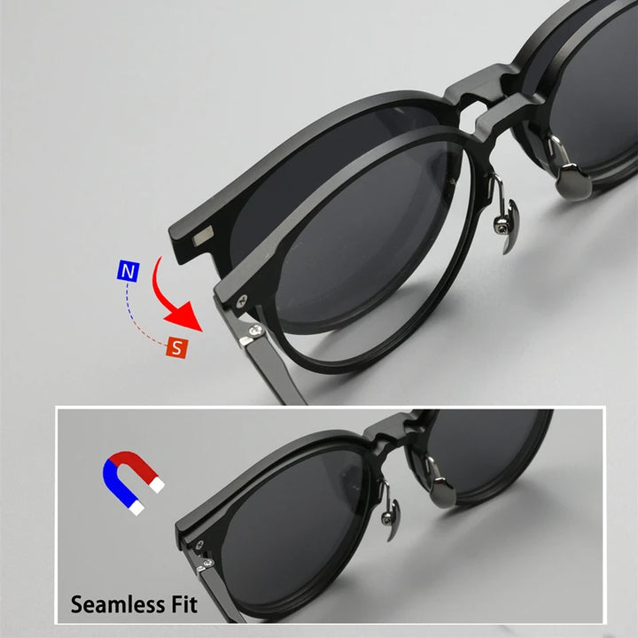 Kocolior Unisex Full Rim Round Tr 90 Eyeglasses Clip On Polarized Sunglasses 9016 Full Rim Kocolior