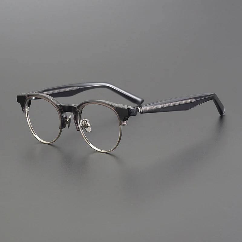 Gatenac Unisex Full Rim Round Acetate Eyeglasses Gxyj1190 Full Rim Gatenac Gray
