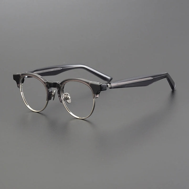 Gatenac Unisex Full Rim Round Acetate Eyeglasses Gxyj1190 Full Rim Gatenac Gray