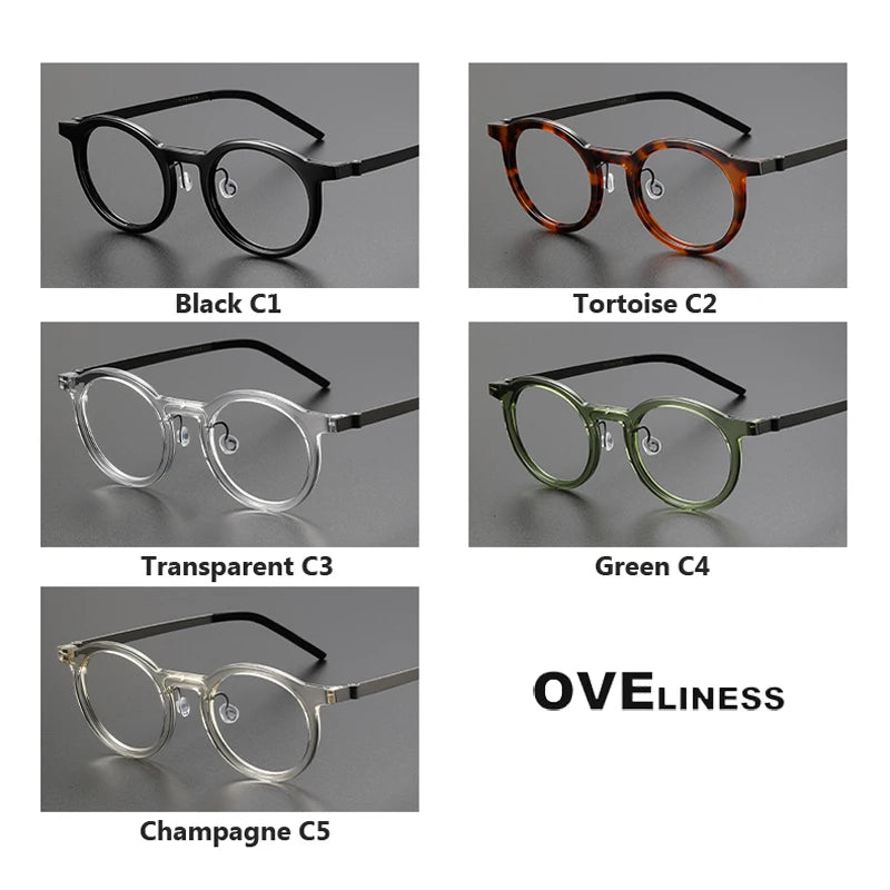 Oveliness Unisex Full Rim Round Acetate Titanium Eyeglasses 1846 Full Rim Oveliness