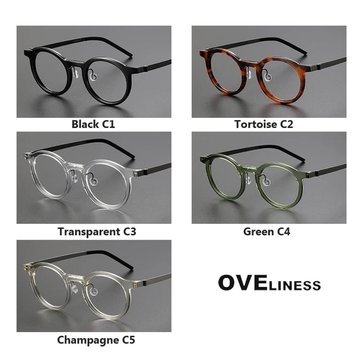 Oveliness Unisex Full Rim Round Acetate Titanium Eyeglasses 1846 Full Rim Oveliness