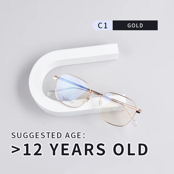 Secg Unisex Youth's Full Rim Polygon Oval Titanium Eyeglasses 216140