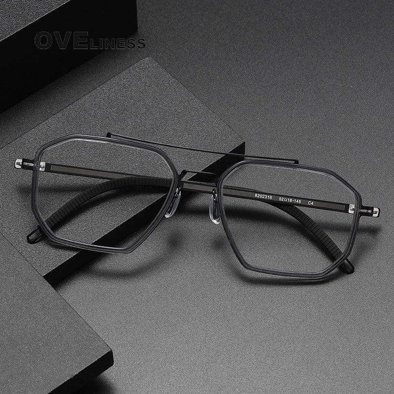 Oveliness Women's Full Rim Oval Double Bridge Acetate Titanium Eyeglasses 8202316