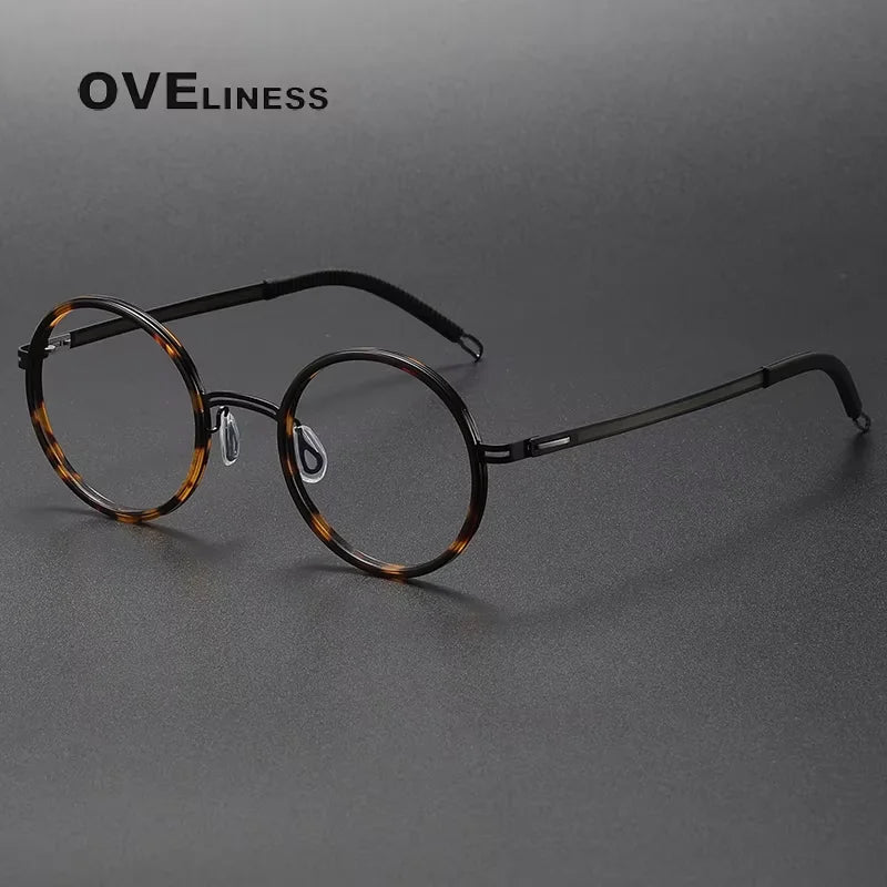 Oveliness Women's Full Rim Round Acetate Titanium Eyeglasses 82021