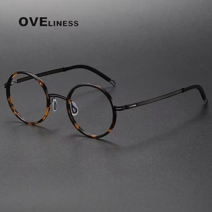 Oveliness Women's Full Rim Round Acetate Titanium Eyeglasses 82021
