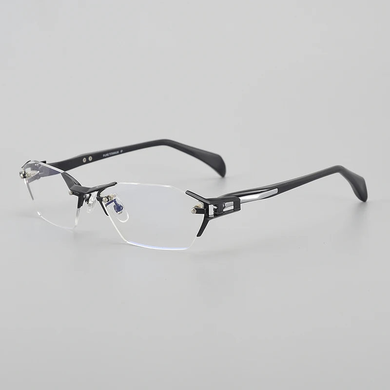 Muzz Unisex Semi Rimless Oval Square Titanium Eyeglasses 41143 Rimless Muzz Frameless Black