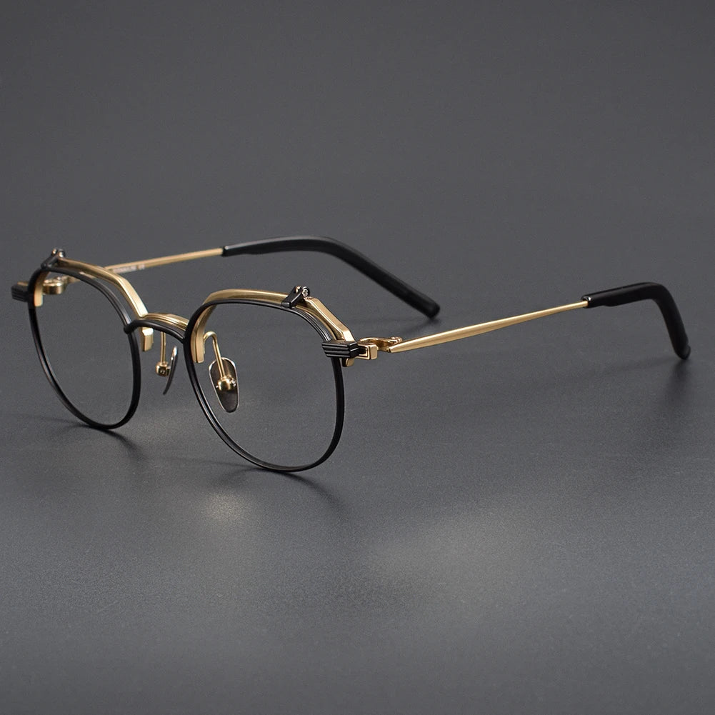 Muzz Unisex Full Rim Polygon Titanium Flip Up Eyeglasses 852400 Full Rim Muzz Black Gold