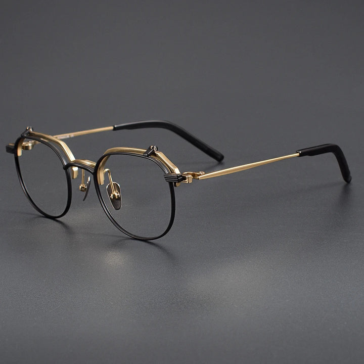 Muzz Unisex Full Rim Polygon Titanium Flip Up Eyeglasses 852400 Full Rim Muzz Black Gold