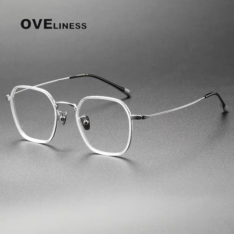 Oveliness Women's Full Rim Polygon Square Acetate Titanium Eyeglasses 98505
