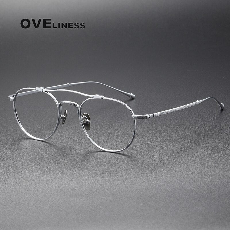 Oveliness Unisex Full RIm Round Double Bridge Titanium Eyeglasses Full Rim Oveliness silver
