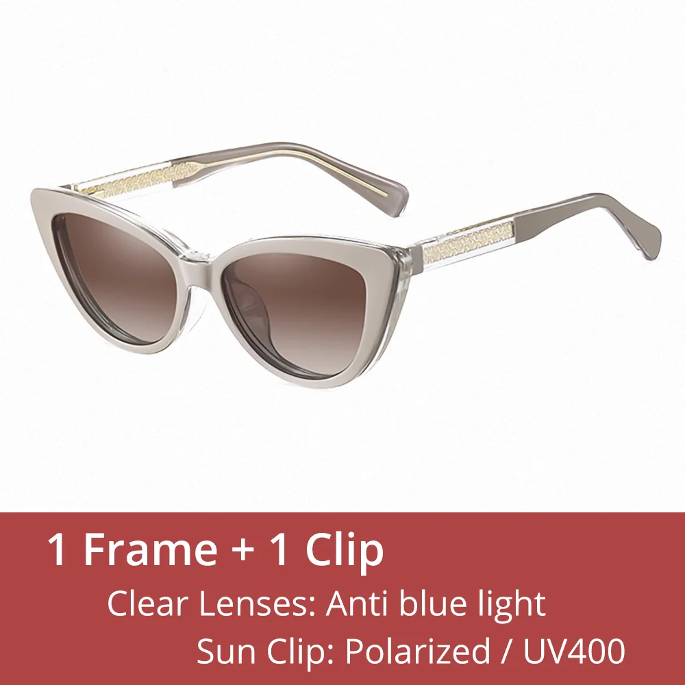 Ralferty Women's Full Rim Cat Eye Tr 90 Eyeglasses Clip On Sunglasses 81636