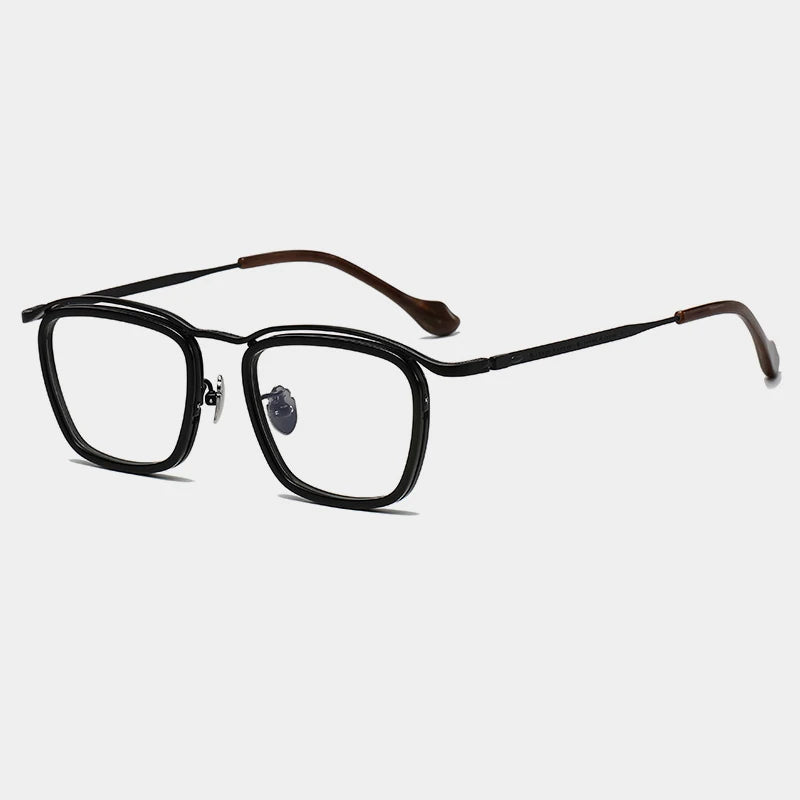Gatenac Unisex Full Rim Square Acetate Titanium Eyeglasses Gxyj1459 Full Rim Gatenac Black