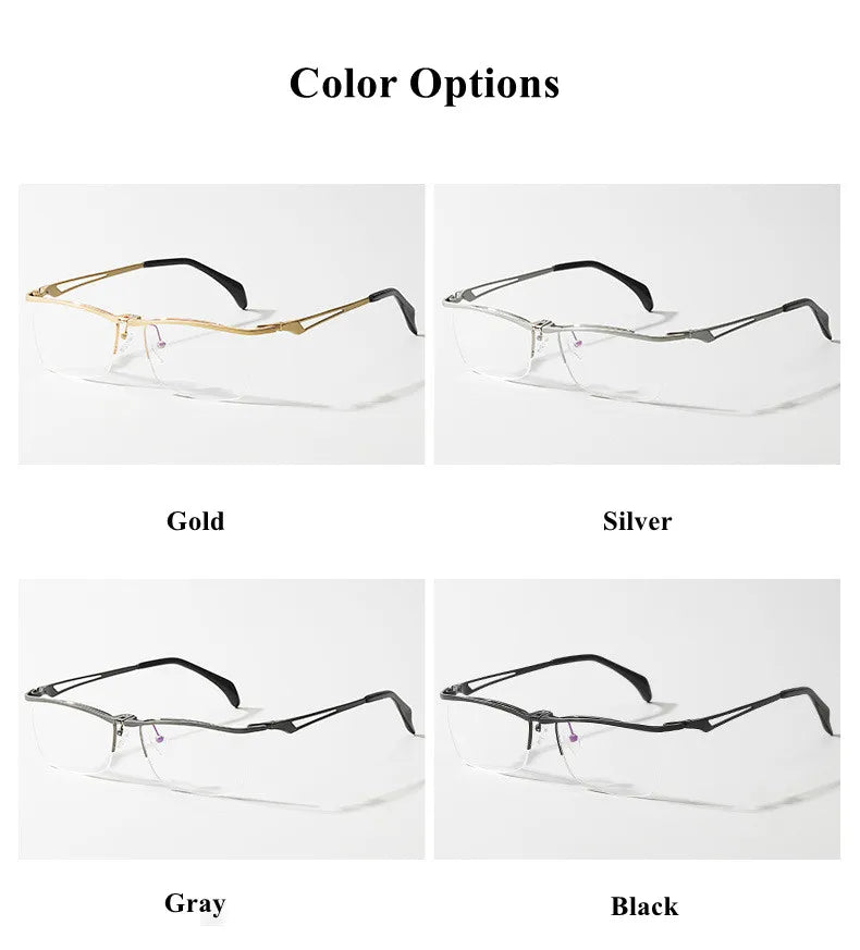 Chashma Ochki Men's Semi Rim Square Brow Line Titanium Eyeglasses 14489 Semi Rim Chashma Ochki
