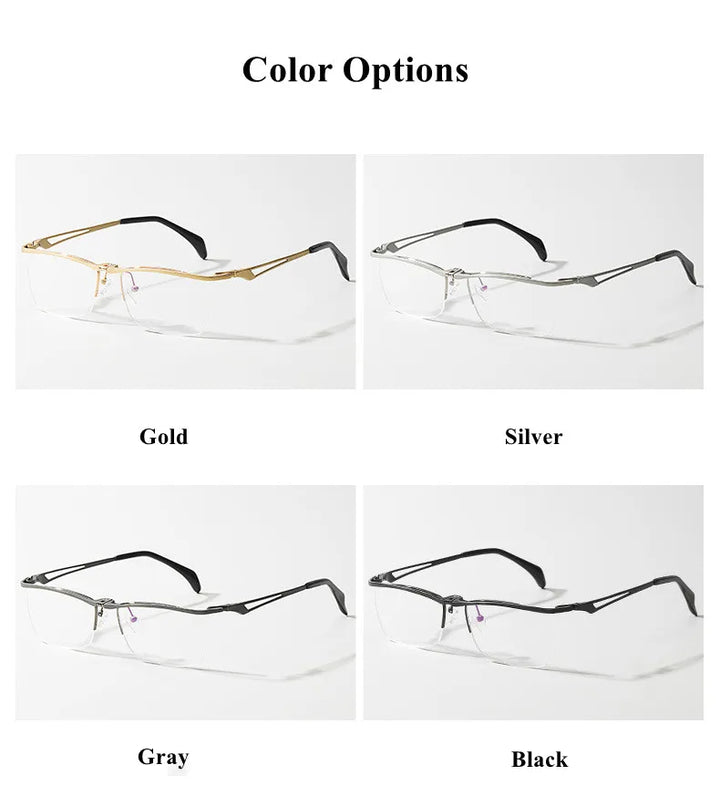 Chashma Ochki Men's Semi Rim Square Brow Line Titanium Eyeglasses 14489 Semi Rim Chashma Ochki